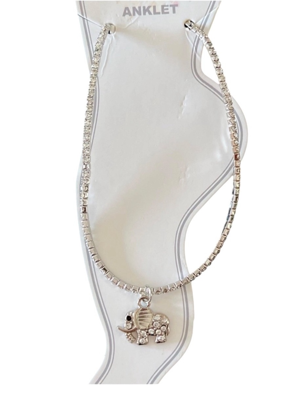 Silver Elephant Charm Allover Rhinestone Stretch Anklet Ankle Bracelet Good Luck